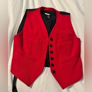 Vintage DKNY Red and Black Wool Vest